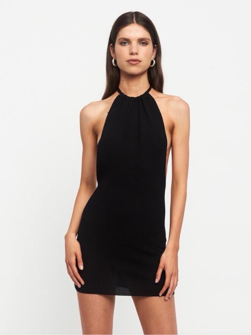 Lioness Black Backless Halter Mini Dress